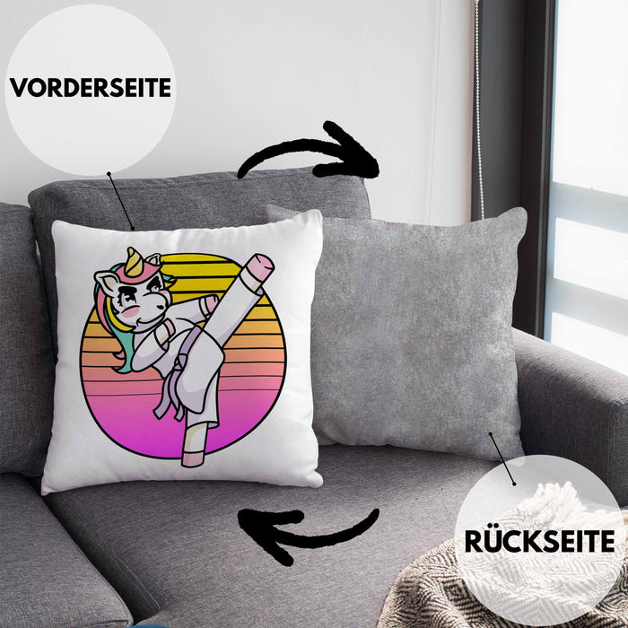 Karate-Kissen mit Füllung 40x40 Geschenk Kampfsport-Fans Jiu Jitsu Geschenkidee Einhorn Lustig Frauen (Grau) Grau Trendation