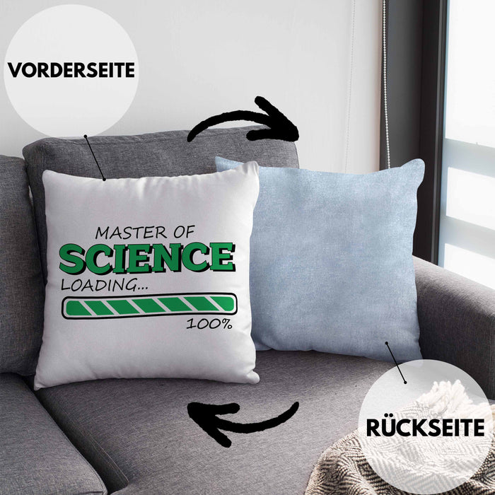 Lustige Kissen mit Füllung 40x40 "Master Of Science Loading" - Geschenkidee für Absolventen Master (Grau) Blau Trendation