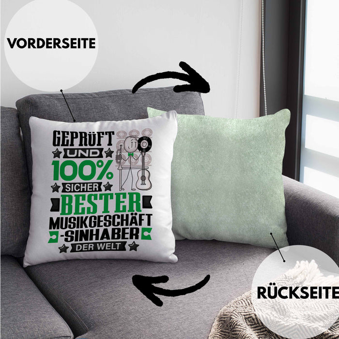 Musikgeschäftsinhaber Geschenk Lustiger Spruch für Musikgeschäftsinhaber Geschenkidee Bester Musikgeschäftsinhaber Der WeltKissen mit Füllung 40x40 (Grau) Grün Trendation