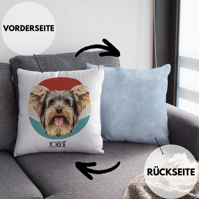 Yorkie Besitzer Kissen mit Füllung 40x40 Geschenk Lustiger Spruch Geschenkidee Yorkie Mama Papa (Grau) Blau Trendation