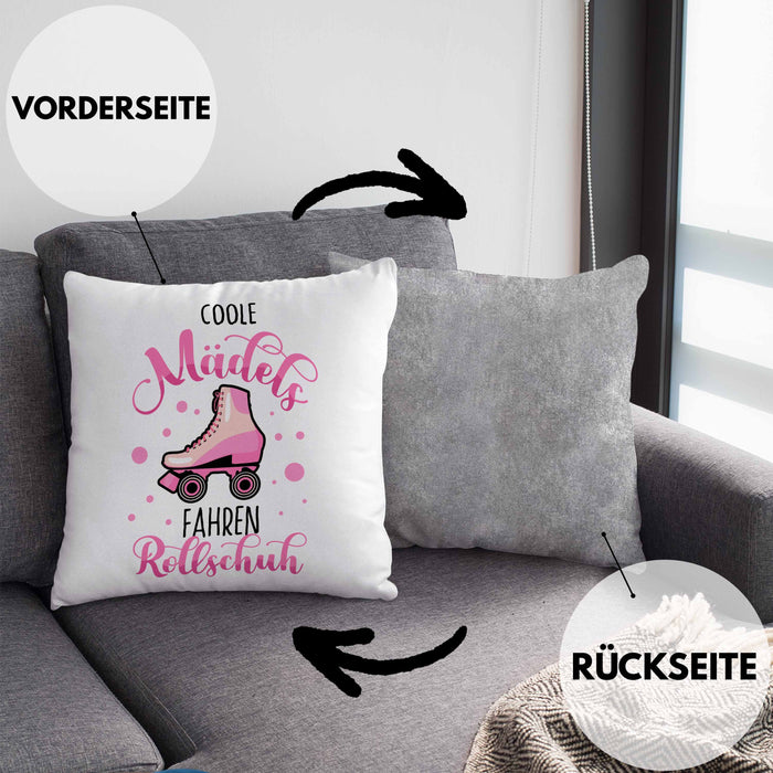 Lustige Rollschuh-Kissen mit Füllung 40x40 Geschenk für Rollschuhfahrerinnen Coole Mädels Fahren Rollschuh (Grau) Grau Trendation