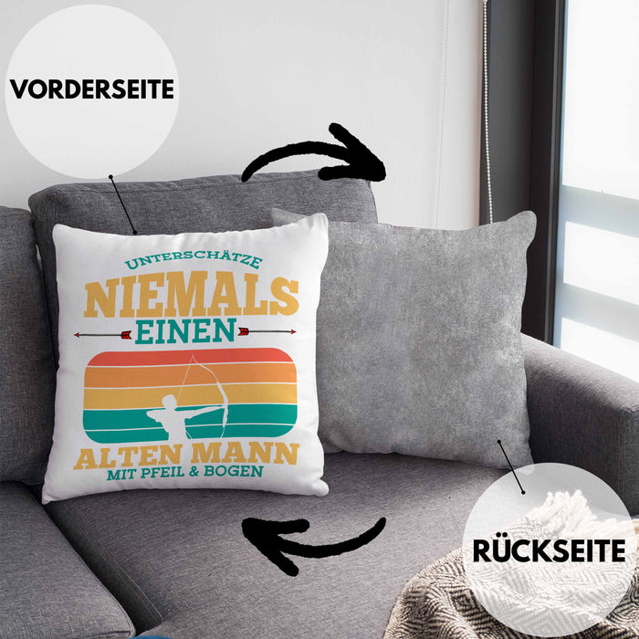 Lustige Bogenschütze Kissen mit Füllung 40x40 Geschenk für Pfeil & Bogen Enthusiasten (Grau) Grau Trendation