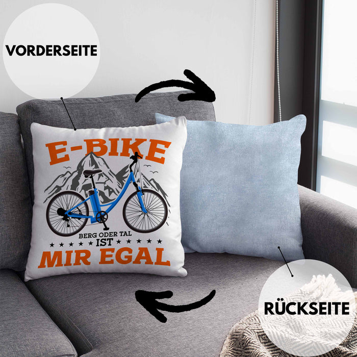Lustige Kissen mit Füllung 40x40 E-Bike Fans Geschenk E-Bike Sprüche Geschenkidee (Grau) Blau Trendation
