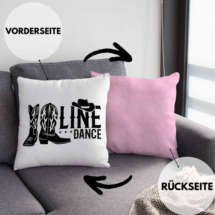Line Dance Kissen mit Füllung 40x40 Geschenk Spruch Linedance KafffeeKissen mit Füllung 40x40 Spruch (Grau) Rosa Trendation