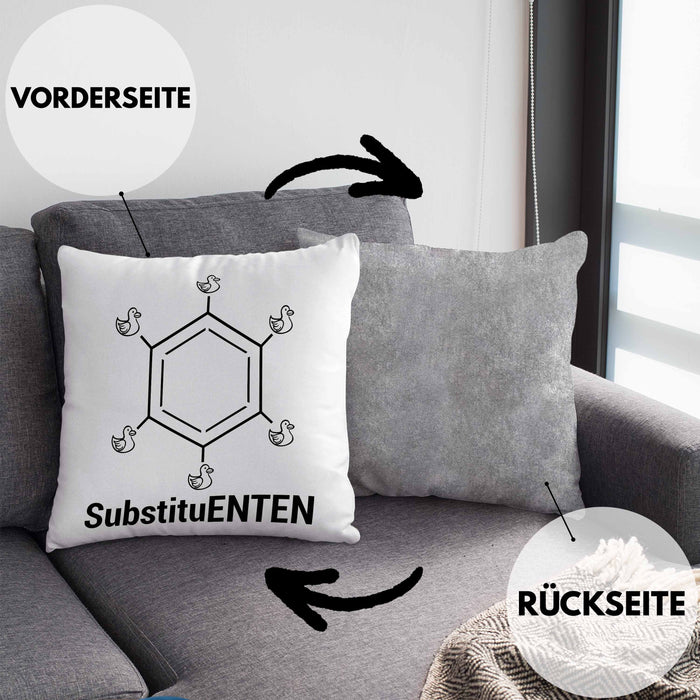 Chemie Kissen mit Füllung 40x40 SubstituENTEN Chemiker Witz Organische Chemie Ente Kaffee Geschenkidee (Grau) Grau Trendation
