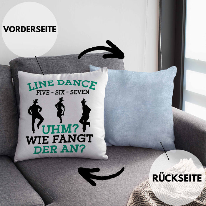 Lustige Line Dance Kissen mit Füllung 40x40 - Tolles Geschenk für Line Dance Enthusiasten (Grau) Blau Trendation