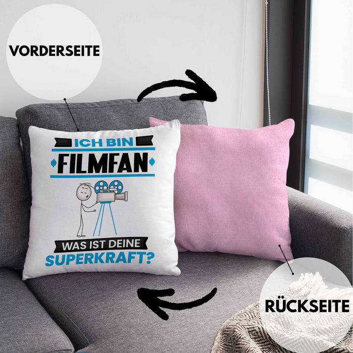 Filmfan Kissen mit Füllung 40x40 Geschenk für Filmfan Geburtstag Lustiger Spruch Was Ist Deine Superkraft (Grau) Rosa Trendation