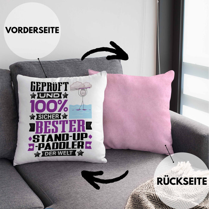 Stand-Up-Paddler Geschenk Lustiger Spruch für Stand-Up-Paddler Geschenkidee Bester Stand-Up-Paddler Der WeltKissen mit Füllung 40x40 (Grau) Rosa Trendation