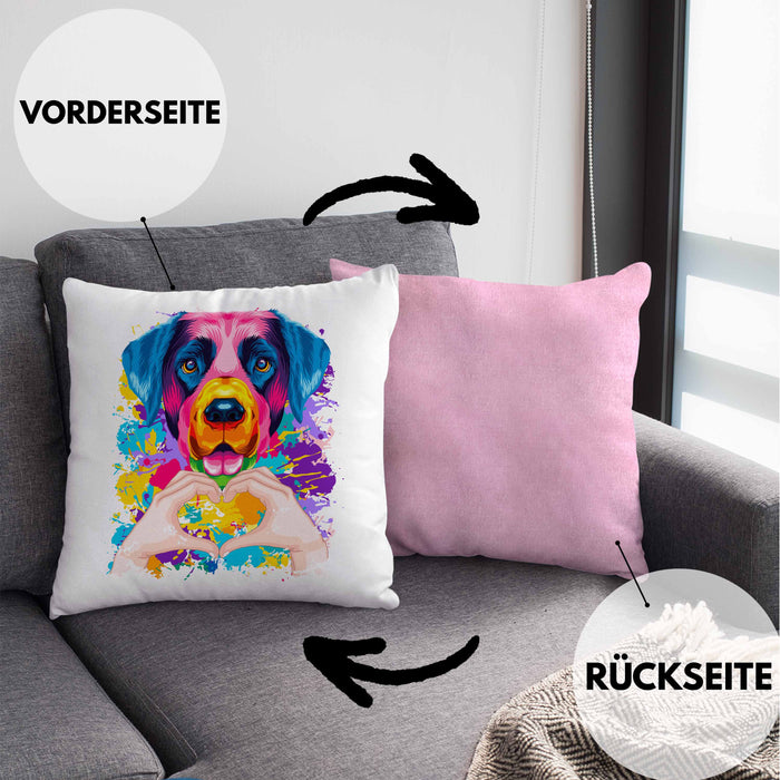 Labrador Besitzer Farbe Love Kissen mit Füllung 40x40 Geschenk Lustiger Spruch Geschenkidee Labrador Besitzerin (Grau) Rosa Trendation