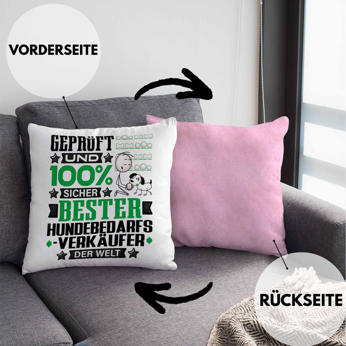 Hundebedarfsverkäufer Geschenk Lustiger Spruch für Hundebedarfsverkäufer Geschenkidee Bester Hundebedarfsverkäufer Der WeltKissen mit Füllung 40x40 (Grau) Rosa Trendation