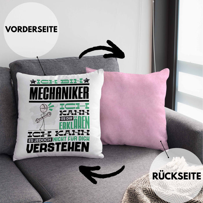 Mechaniker Geschenk Kissen mit Füllung 40x40 Geschenkidee für Mechaniker Geburtstag Lustiger Spruch Ich Bin Mechaniker Ich Kann Es Dir Erklären Aber Nicht Für Dich Verstehen (Grau) Rosa Trendation