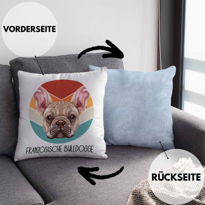 Französische Bulldogge Besitzer Kissen mit Füllung 40x40 Geschenk Lustiger Spruch Geschenkidee Französische Bulldogge Mama Papa (Grau) Blau Trendation