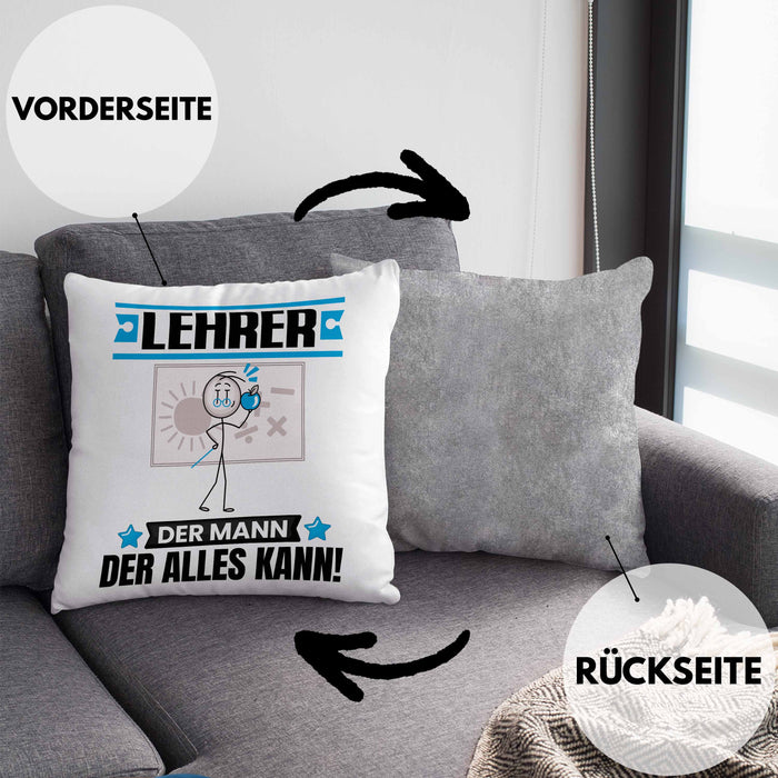 Lehrer Kissen mit Füllung 40x40 Geschenk für Lehrer Der Mann Der Alles Kann Geschenkidee zum Geburtstag (Grau) Grau Trendation