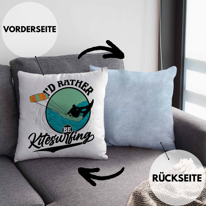 Kitesurfing Kissen mit Füllung 40x40 Geschenk für Kitesurfer Geschenkidee I'd Rather Be Kitesurfing (Grau) Blau Trendation