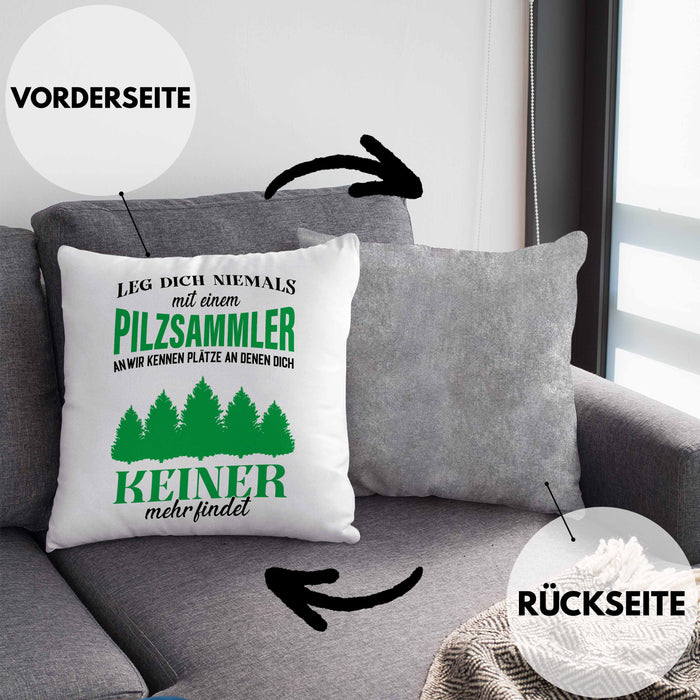 Pilzsammler Geschenk Kissen mit Füllung 40x40 Pilze Sammeln Geschenkidee Pilzsucher Pilzliebhaber Lustig (Grau) Grau Trendation