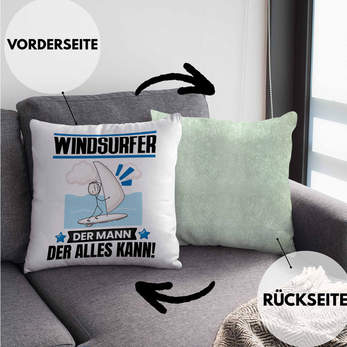 Windsurfer Kissen mit Füllung 40x40 Geschenk für Windsurfer Der Mann Der Alles Kann Geschenkidee zum Geburtstag (Grau) Grün Trendation