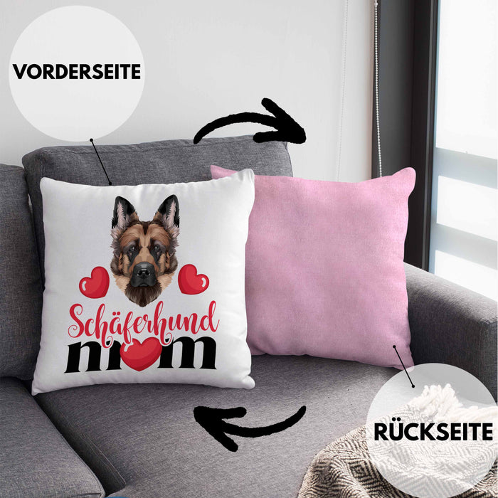 Schäferhund Besitzer Mom Mama Kissen mit Füllung 40x40 Geschenk Lustiger Spruch Geschenkidee Schäferhund Besitzerin (Grau) Rosa Trendation