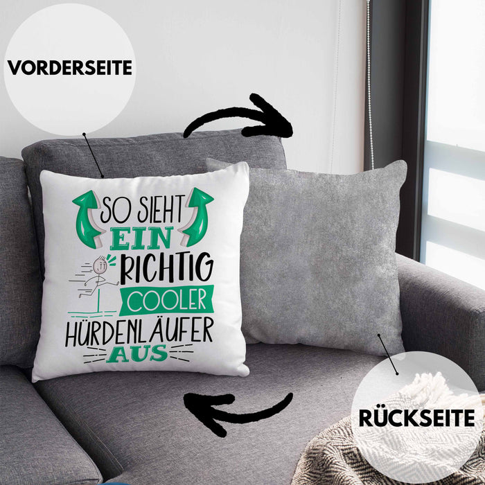 So Sieht Ein Richtig Cooler Hürdenläufer Aus Geschenk Kissen mit Füllung 40x40 Lustiger Spruch Geschenkidee (Grau) Grau Trendation