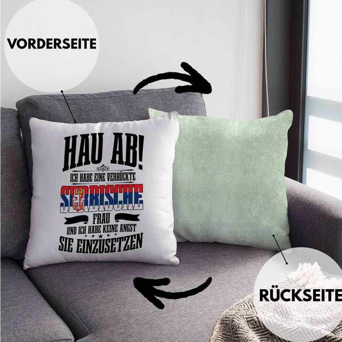 Lustige Kissen mit Füllung 40x40 für Serben Spruch Serbische Frau Lustig Serbien (Grau) Grün Trendation