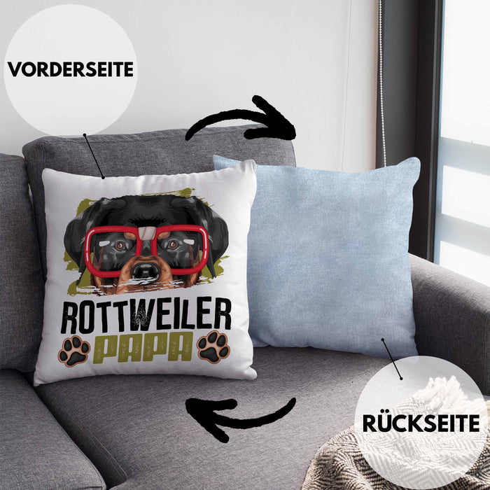 Rottweiler Papa Besitzer Kissen mit Füllung 40x40 Geschenk Lustiger Spruch Geschenkidee Rottweiler Liebhaber (Grau) Blau Trendation