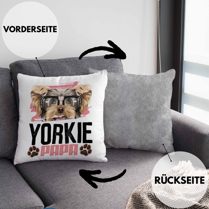 Yorkie Papa Besitzer Kissen mit Füllung 40x40 Geschenk Lustiger Spruch Geschenkidee Yorkie Liebhaber (Grau) Grau Trendation