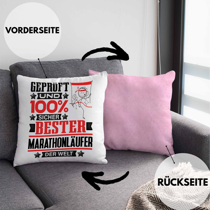 Marathonläufer Geschenk Lustiger Spruch für Marathonläufer Geschenkidee Bester Marathonläufer Der WeltKissen mit Füllung 40x40 (Grau) Rosa Trendation