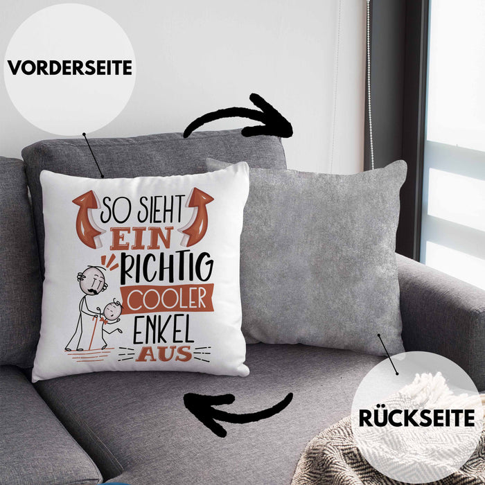 Enkel Kissen mit Füllung 40x40 Geschenk So Sieht Ein RIchtig Cooler Enkel Aus Geschenkidee Lustiger Spruch Geburtstag (Grau) Grau Trendation