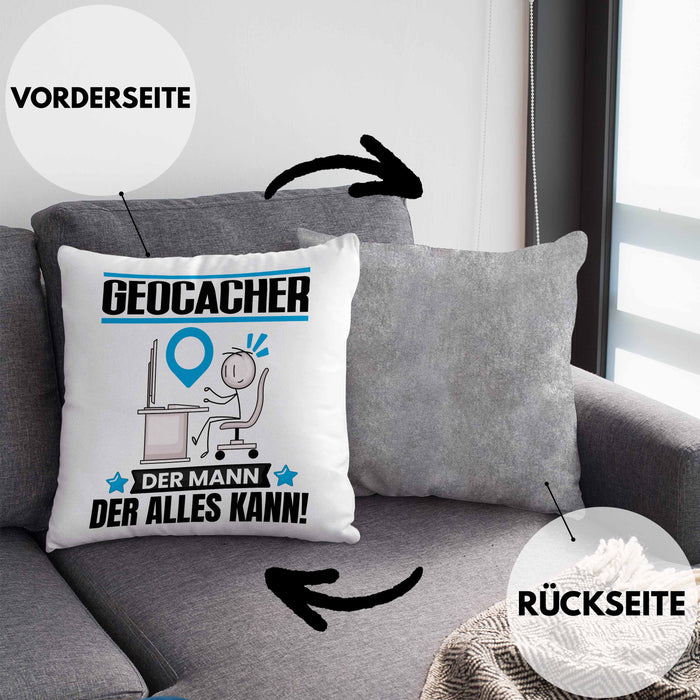 Geocacher Kissen mit Füllung 40x40 Geschenk für Geocacher Der Mann Der Alles Kann Geschenkidee zum Geburtstag (Grau) Grau Trendation