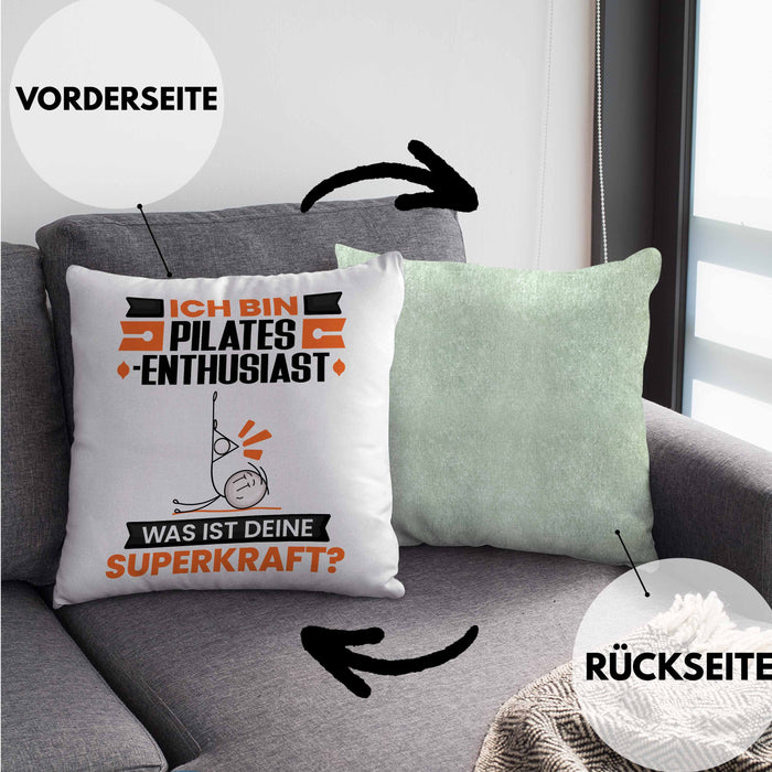 Pilates-Enthusiast Kissen mit Füllung 40x40 Geschenk für Pilates-Enthusiast Geburtstag Lustiger Spruch Was Ist Deine Superkraft (Grau) Grün Trendation