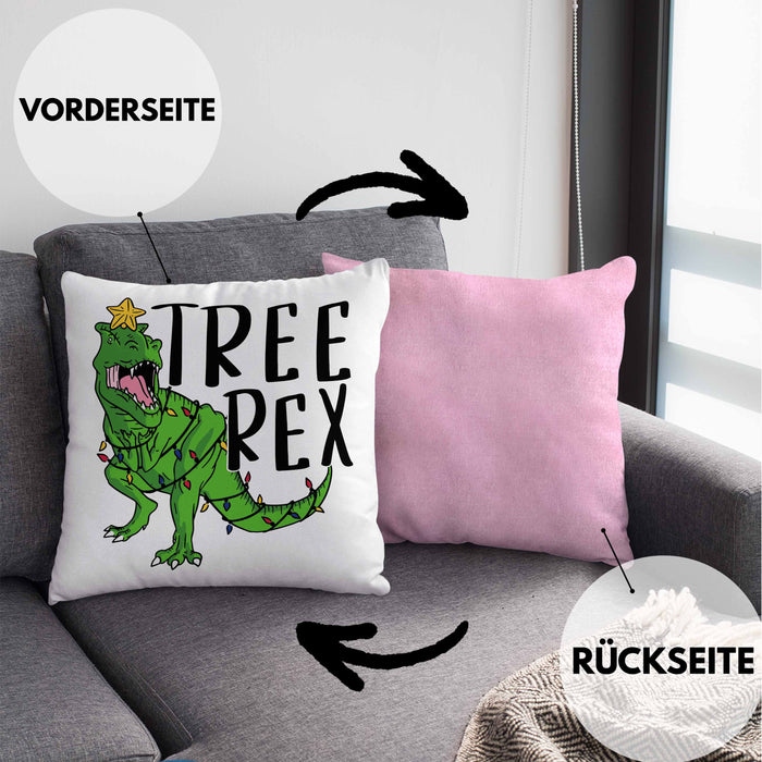 Tree Rex Kissen mit Füllung 40x40 Geschenk T-Rex Geschenkidee Jungs Weihnachten Dinosaurier Xmas (Grau) Rosa Trendation