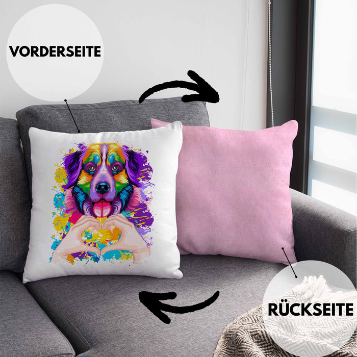 Berner Sennen Besitzer Farbe Love Kissen mit Füllung 40x40 Geschenk Lustiger Spruch Geschenkidee Berner Sennen Besitzerin (Grau) Rosa Trendation
