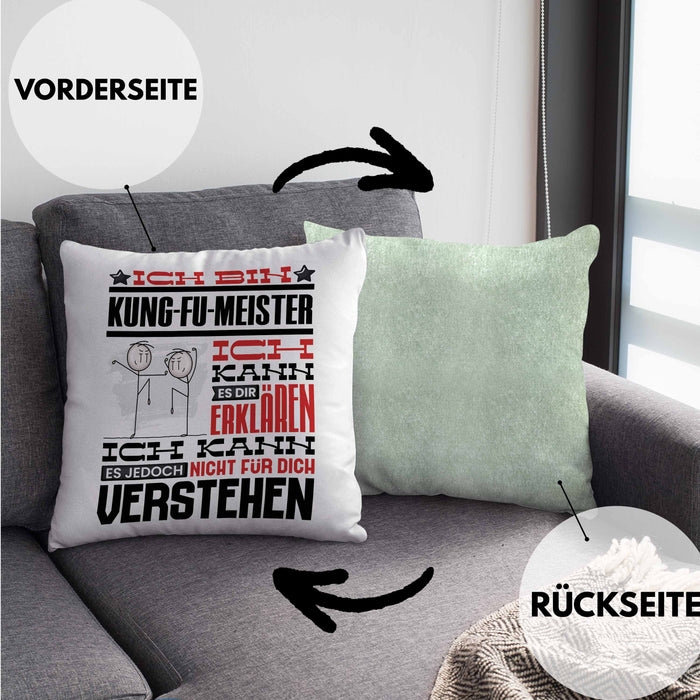 Kung-Fu-Meister Geschenk Kaffee-Kissen mit Füllung 40x40 Geschenkidee für Kung-Fu-Meister Ich Bin Kung-Fu-Meister Ich Kann Es Dir Erklären Jedoch Nicht Für Dich Verstehen Spruch Lustig (Grau) Grün Trendation