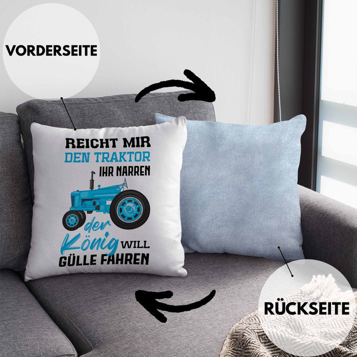 Landwirt Spruch Geschenk Kissen mit Füllung 40x40 Landwirtschaft Geschenke für Männer Traktor Spruch Gülle Fahren (Grau) Blau Trendation