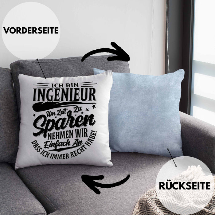 Ingenieur Kissen mit Füllung 40x40 Geschenk Geschenkidee Sprüche Ingenieurswesen Geschenkidee Spruch (Grau) Blau Trendation