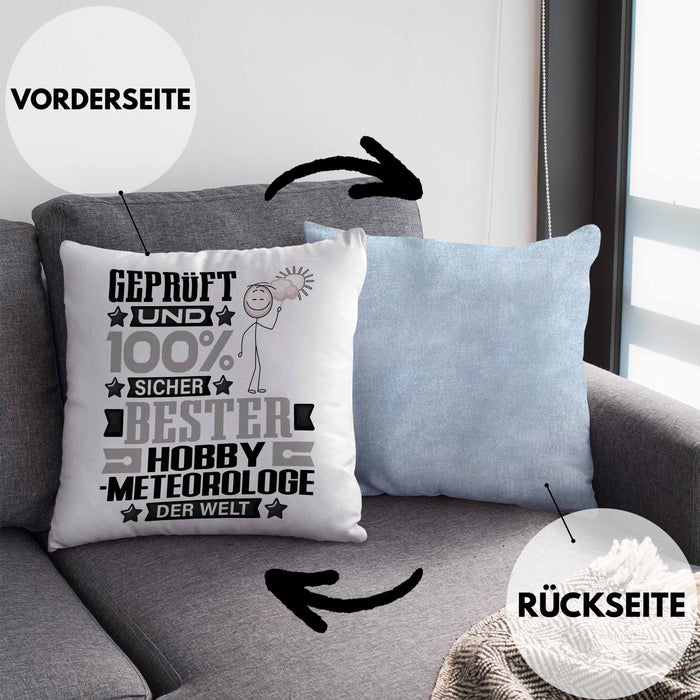 Hobbymeteorologe Geschenk Lustiger Spruch für Hobbymeteorologe Geschenkidee Bester Hobbymeteorologe Der WeltKissen mit Füllung 40x40 (Grau) Blau Trendation