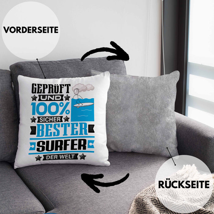 Surfer Geschenk Lustiger Spruch für Surfer Geschenkidee Bester Surfer Der WeltKissen mit Füllung 40x40 (Grau) Grau Trendation