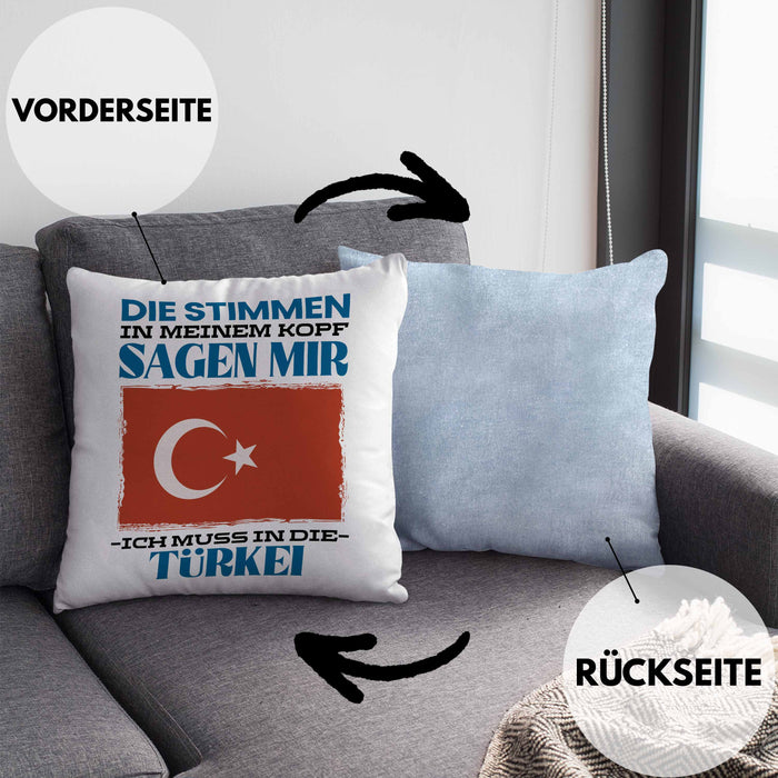 Türkei Kissen mit Füllung 40x40 Urlaub Heimat Geschenk Spruch Türke Geschenkidee (Grau) Blau Trendation