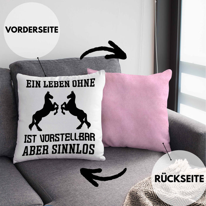 Pferde Kissen mit Füllung 40x40 Lustig Reiterin Geschenk Pferde Geschenke Mädchen Pferdeliebhaber Lustig (Grau) Rosa Trendation