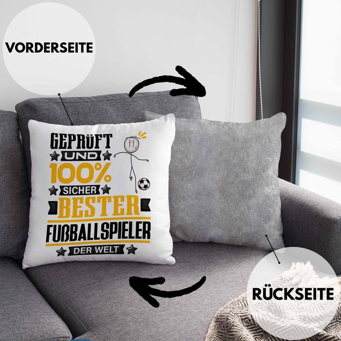 Fußballspieler Geschenk Lustiger Spruch für Fußballspieler Geschenkidee Bester Fußballspieler Der WeltKissen mit Füllung 40x40 (Grau) Grau Trendation