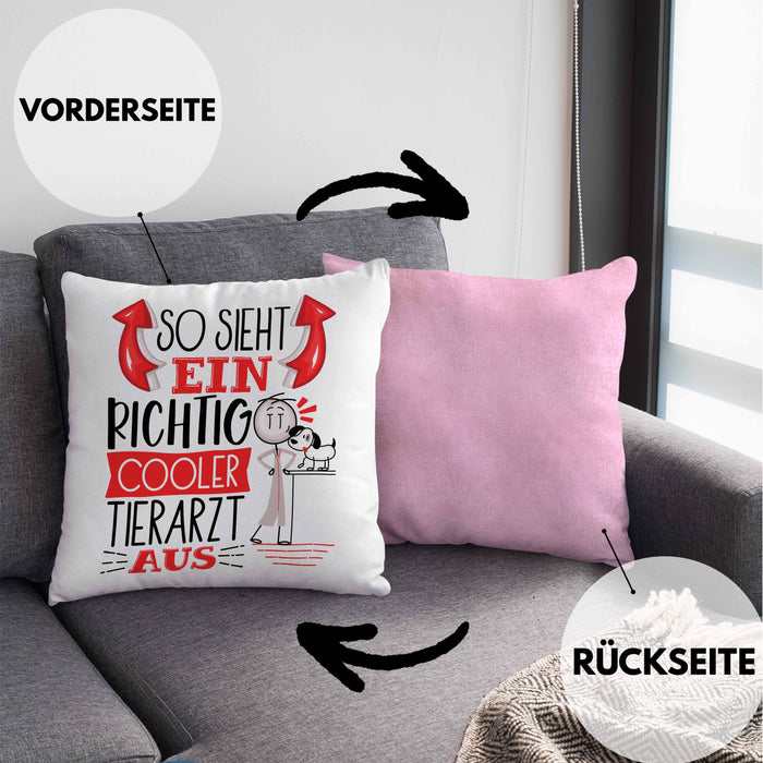 Tierarzt Kissen mit Füllung 40x40 Geschenk So Sieht Ein RIchtig Cooler Tierarzt Aus Geschenkidee Lustiger Spruch Geburtstag (Grau) Rosa Trendation
