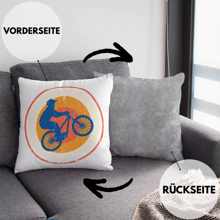 Moutainbike Geschenk Kissen mit Füllung 40x40 Mountainbiker Geschenkidee Kinder Männer Accessories Grafik MTB ler (Grau) Grau Trendation