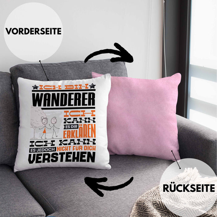 Wandern Geschenk Kaffee-Kissen mit Füllung 40x40 Geschenkidee für Wandern Ich Bin Wandern Ich Kann Es Dir Erklären Jedoch Nicht Für Dich Verstehen Spruch Lustig (Grau) Rosa Trendation