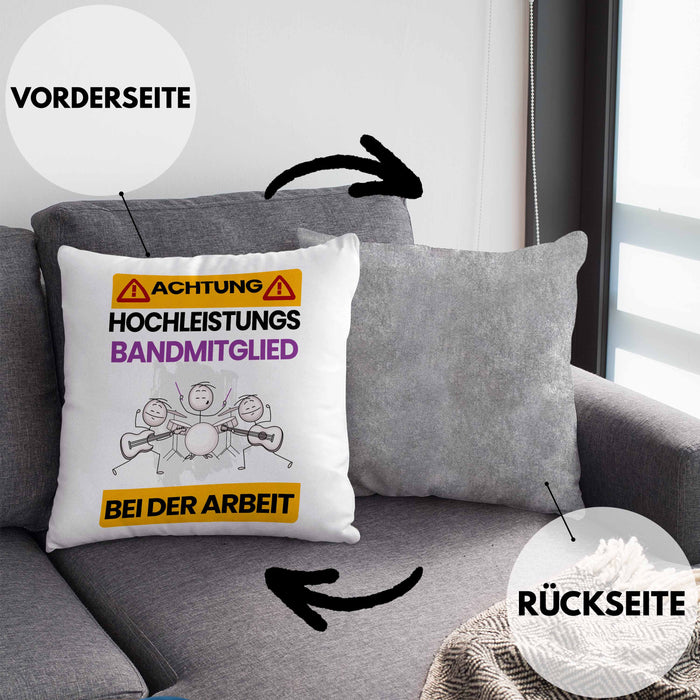 Bandmitglied Kissen mit Füllung 40x40 Geschenk Lustiger Spruch Geschenkidee für Bandmitglied Achtung Hochleistungs Bandmitglied Bei Der Arbeit (Grau) Grau Trendation