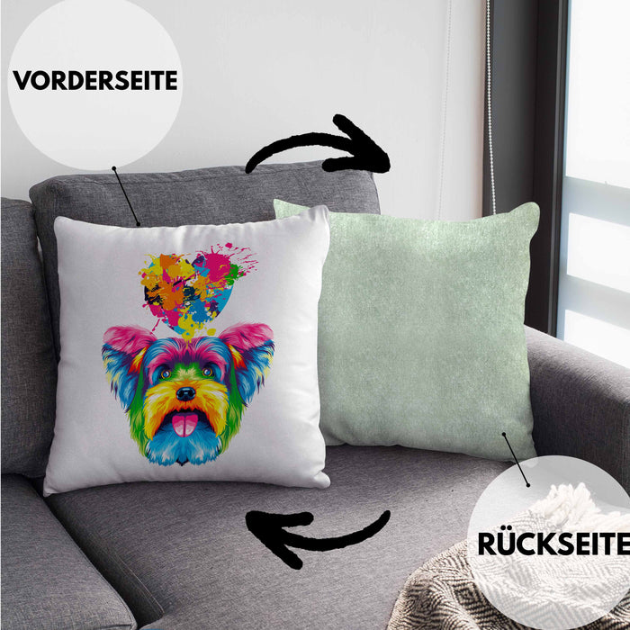 Yorkie Herz Farbe Besitzer Kissen mit Füllung 40x40 Geschenk Lustiger Spruch Geschenkidee Yorkie Liebhaber (Grau) Grün Trendation