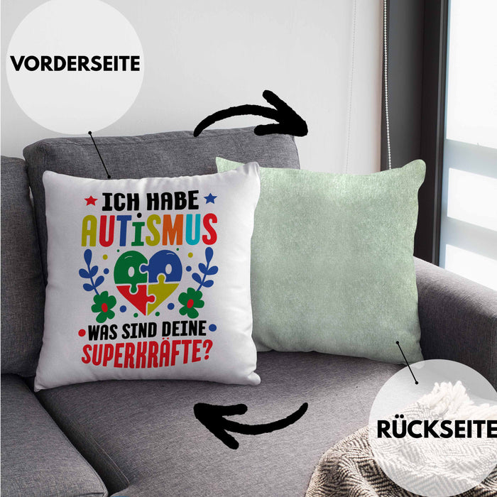 Autismus Kissen mit Füllung 40x40 Geschenk Autist Geschenkidee Ich Habe Autismus Was Sind Deine Superkräfte (Grau) Grün Trendation