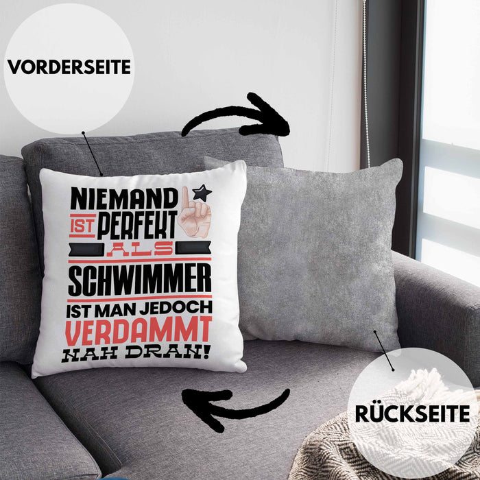 Schwimmer Geschenk Kissen mit Füllung 40x40 Lustige Geschenkidee für Schwimmer Geburtstag Niemand Ist Perfekt Aber Als Schwimmer Ist Man Nah Dran (Grau) Grau Trendation
