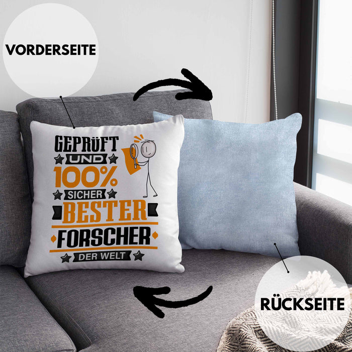 Forscher Geschenk Lustiger Spruch für Forscher Geschenkidee Bester Forscher Der WeltKissen mit Füllung 40x40 (Grau) Blau Trendation