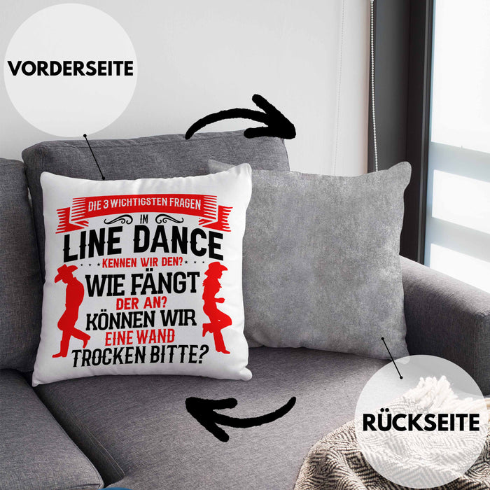 Line Dance Kissen mit Füllung 40x40 Geschenk Spruch Linedance KafffeeKissen mit Füllung 40x40 Sprüche (Grau) Grau Trendation
