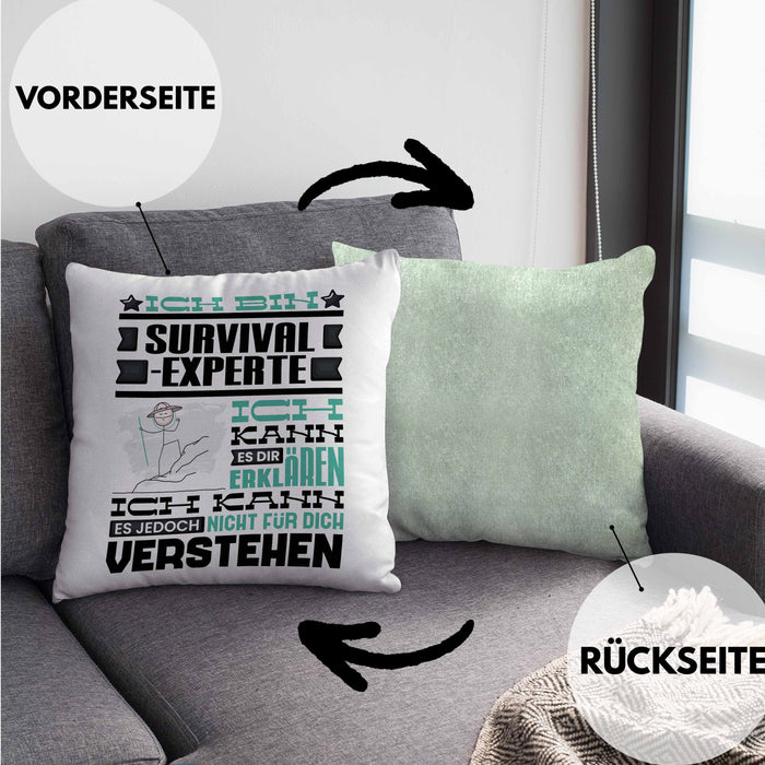 Survival-Experte Geschenk Kaffee-Kissen mit Füllung 40x40 Geschenkidee für Survival-Experte Ich Bin Survival-Experte Ich Kann Es Dir Erklären Jedoch Nicht Für Dich Verstehen Spruch Lustig (Grau) Grün Trendation