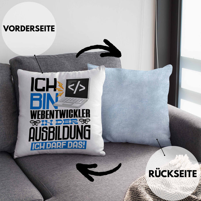 Webentwickler Ausbildung Kissen mit Füllung 40x40 Geschenk Ich Bin Webentwickler In Der Ausbildung Ich Darf Das Geschenkidee Spruch (Grau) Blau Trendation